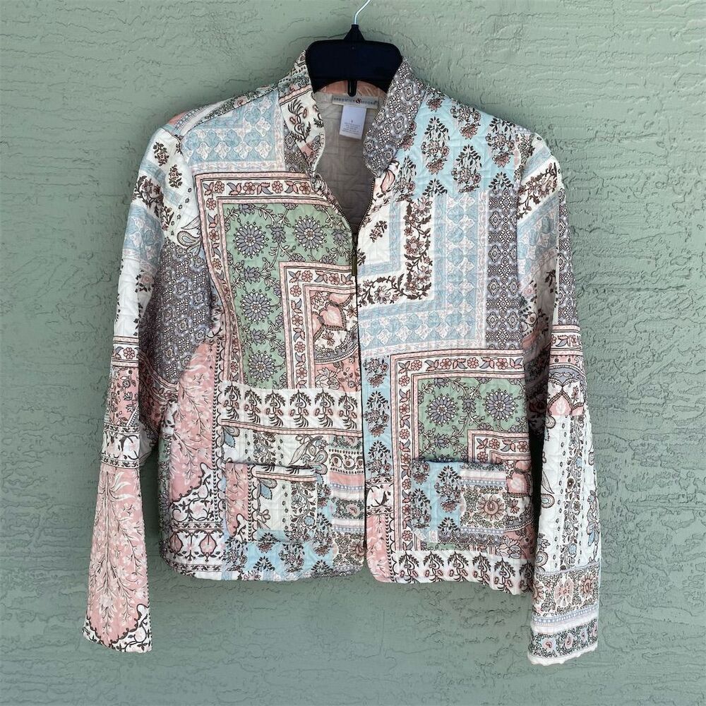 Preswick & Moore Women's Quilted Jacket Size S Multicolor Geometric Mid-Length